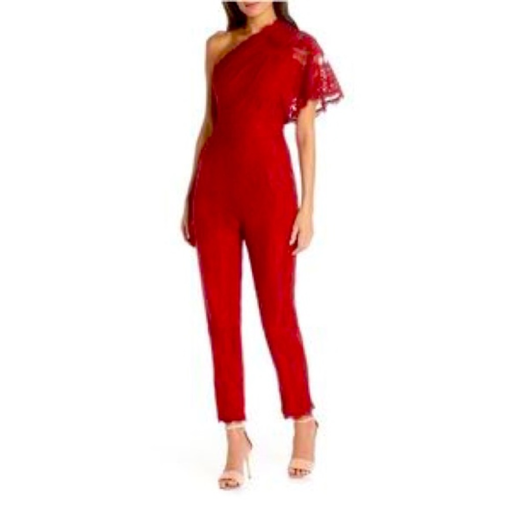 One Shoulder Harlyn Red Lace Jumpsuit - worn once
